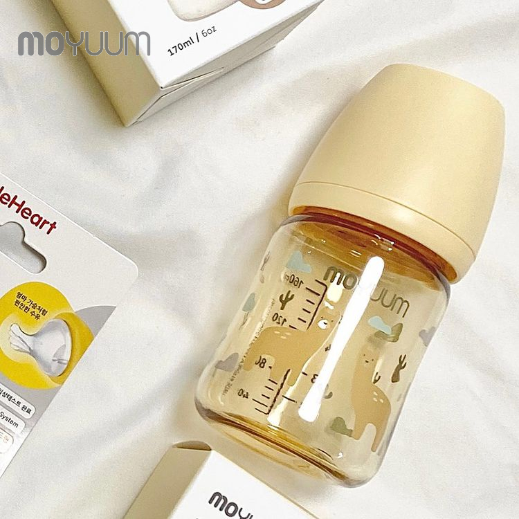 Bình sữa MOYUUM nhựa PPSU 170ml núm 0-3m phiên bản Lạc đà vàng