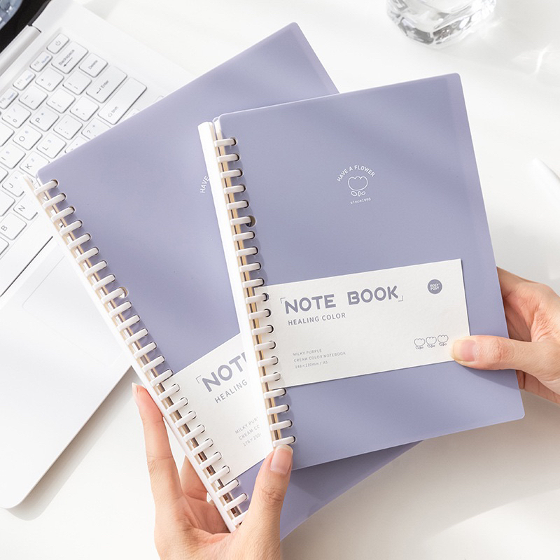 Sổ Ghi Chép Binder Còng Nhựa Healing Color Size A5/B5 Bìa Chống Thấm Màu Pastel 160 Trang