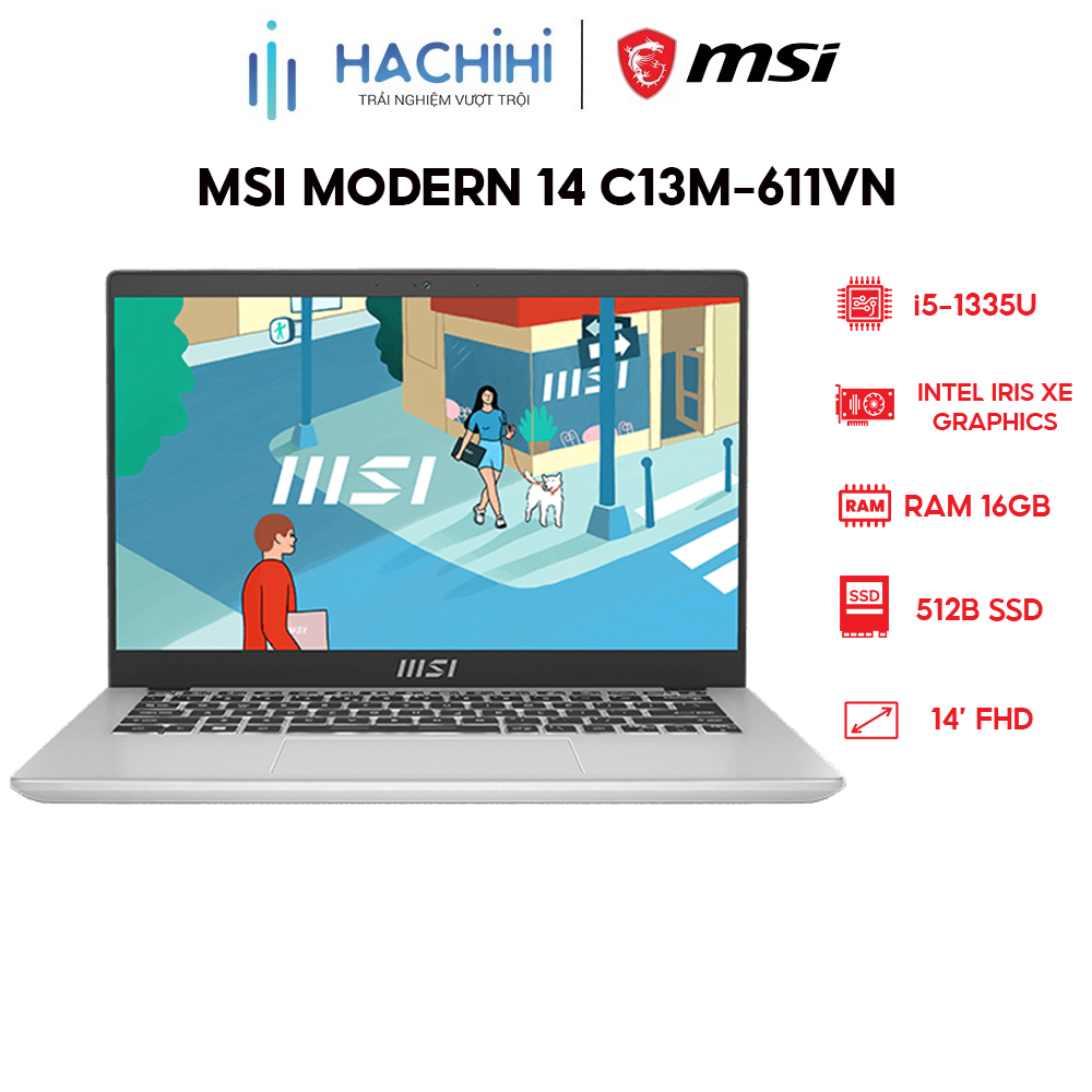 Laptop MSI Modern 14 C13M-611VN i5-1335U | 16GB | 512GB | Intel Iris Xe Graphics | 14'