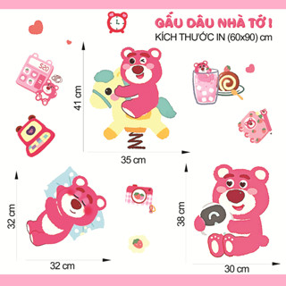 Decal dán tường GẤU DÂU HỒNG LOSTO - Decal24h - Dán tường trẻ em