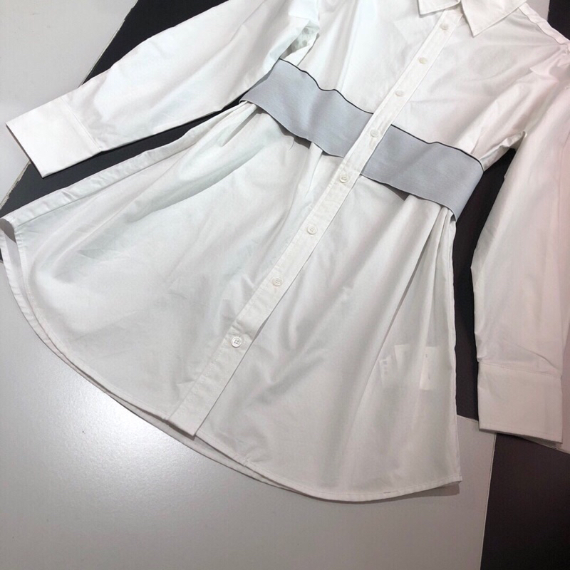 Váy sơ mi dài tay chít eo đơn giản trẻ trung AW phong cách 2023 cao cấp