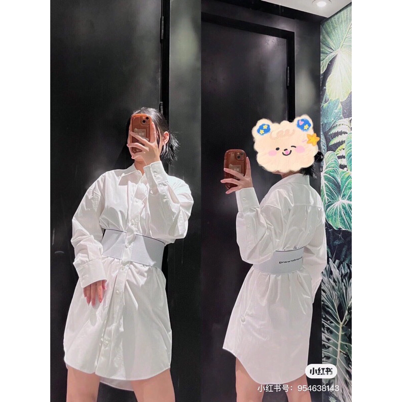 Váy sơ mi dài tay chít eo đơn giản trẻ trung AW phong cách 2023 cao cấp