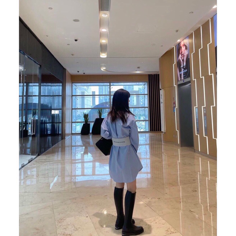 Váy sơ mi dài tay chít eo đơn giản trẻ trung AW phong cách 2023 cao cấp