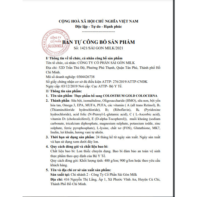 SỮA COLOSTRUM GOLD COLOCERNA - 900G