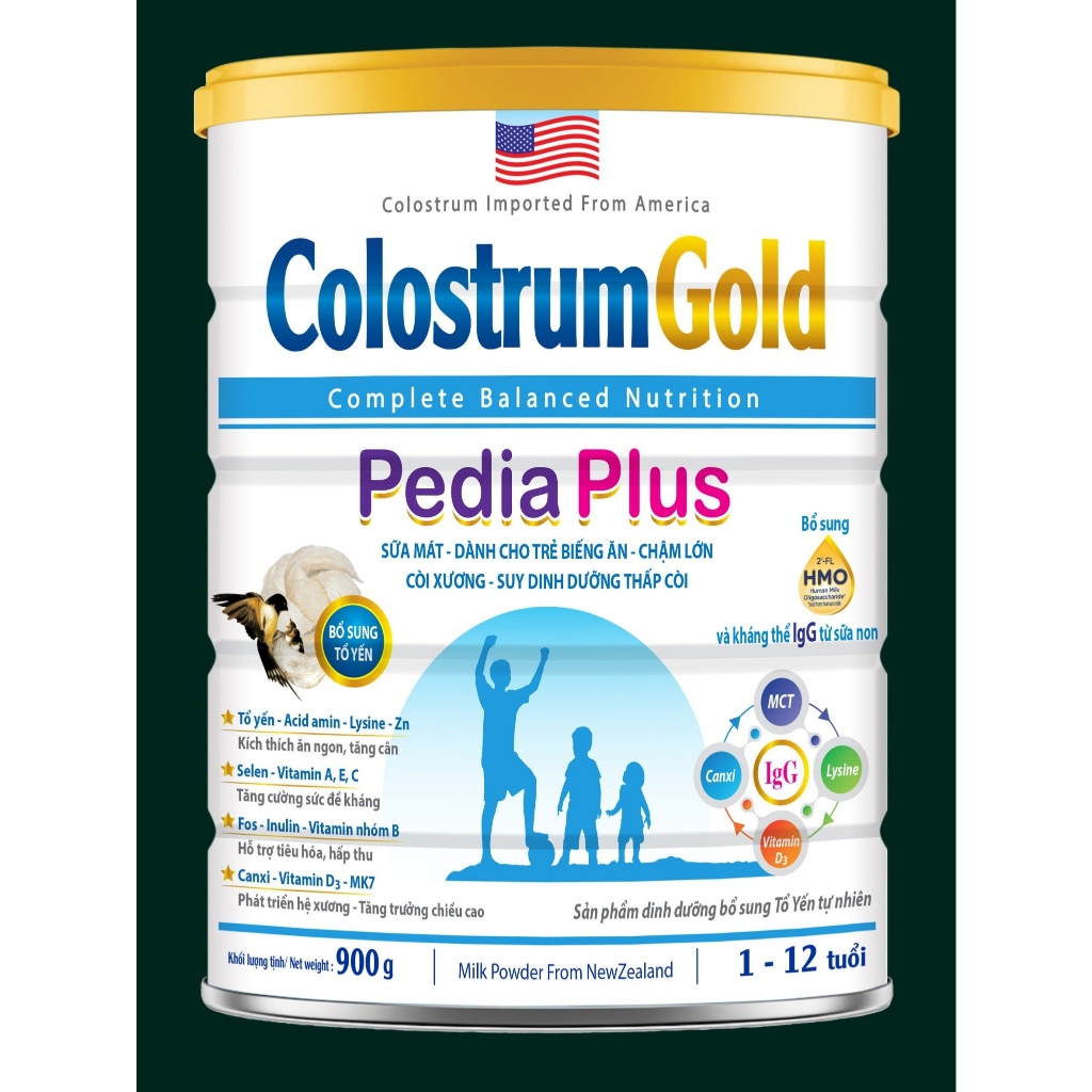SỮA COLOSTRUM GOLD PEDIA PLUS - 900G ( Cho trẻ biếng ăn, chậm lớn, còi xương..từ 1 – 12 tuổi)