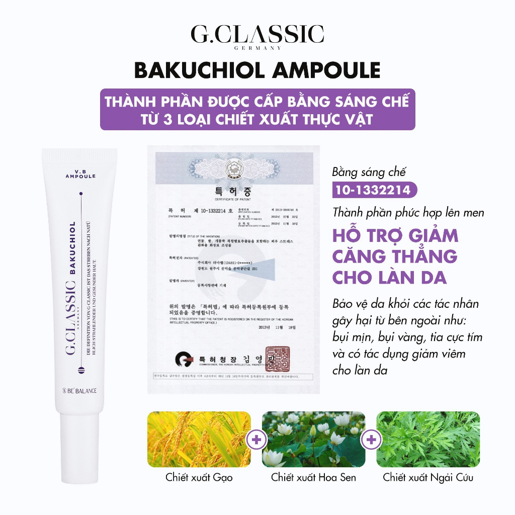 Siêu tính chất chống lão hóa, tái sinh làn da căng bóng Ampoule Bakuchiol - Be'Balance V.B. AMPOULE (1 Tuýp x 25ml)