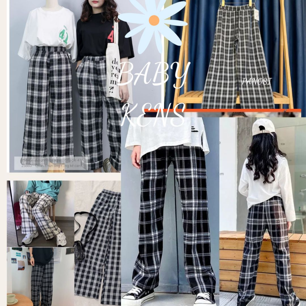 quần kẻ xuông size lớn chất xịn hàng loại 1 cho bé gái quần dài kẻ karo ống rộng dáng dài hottren trẻ trung nănbabykens