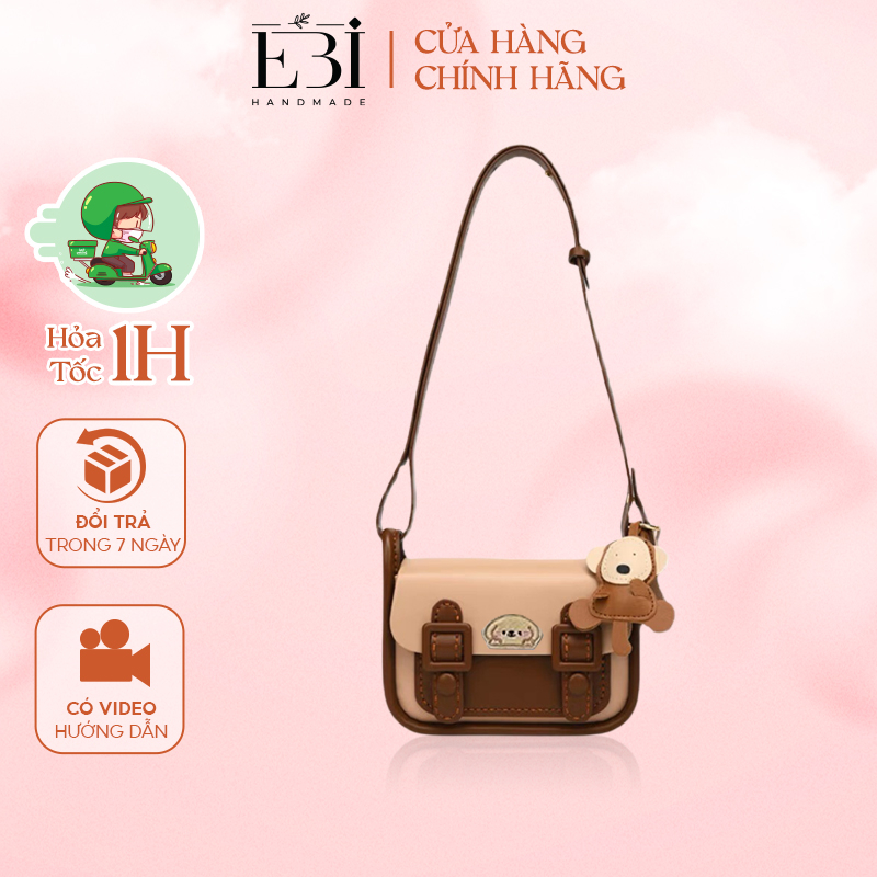 Túi đan tay EBI HANDMADE đeo chéo da Pu mác Gấu dễ thương làm quà tặng bạn gái siêu xinh - ES69