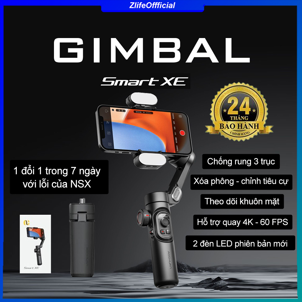 Gimbal Chống Rung ĐIện Thoại Smart XE Mới - Gậy Chống Rung Điện Thoại Gimbal Smart X Pro Có Đèn Trợ 