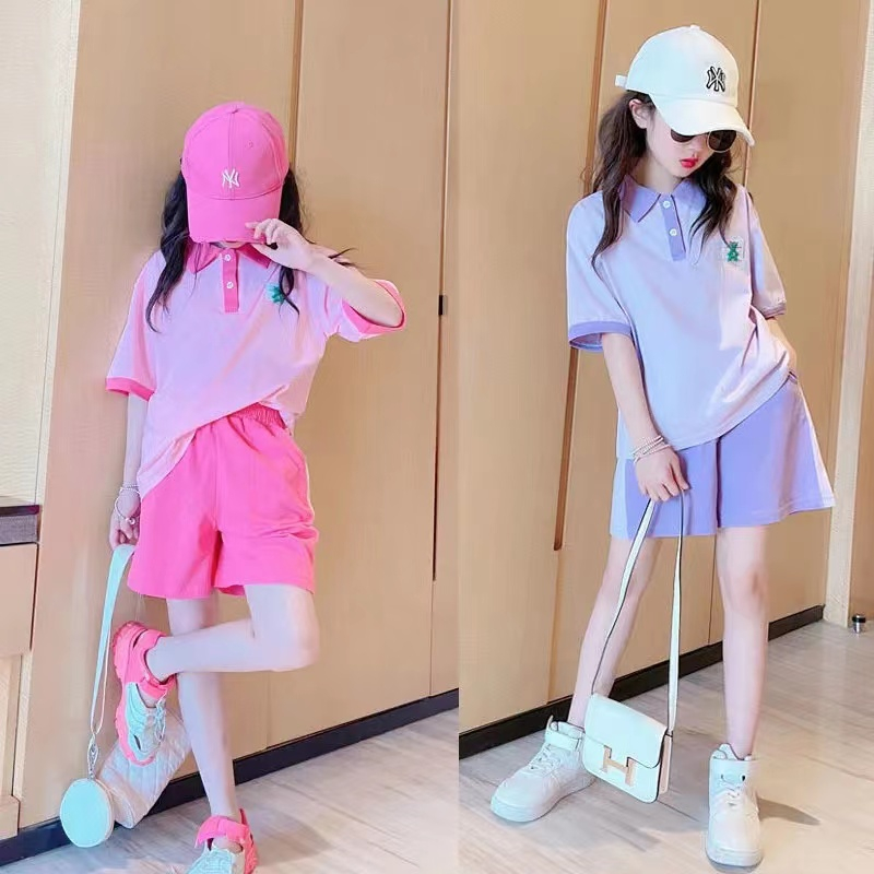 Bộ đồ trẻ em15-55kg Quần áo trẻ em phiên bản Hàn Quốc Áo sơ mi POLO trẻ em Bộ hai mảnh thể thao giải trí Mùahè chobé gái