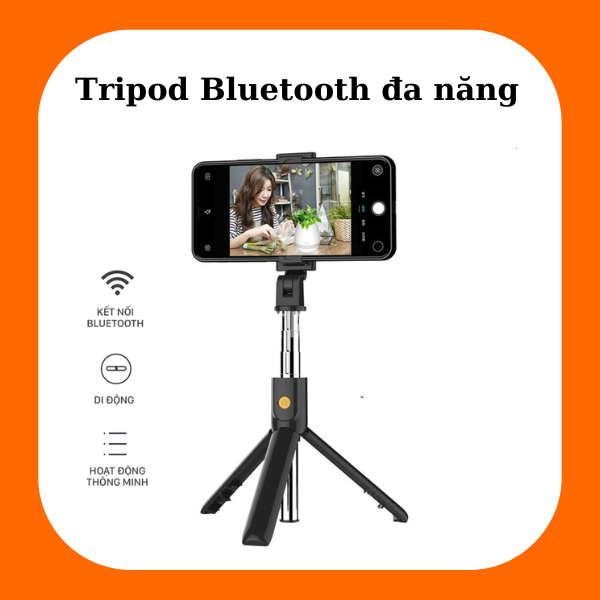 Gậy Chụp Ảnh, Tripod Bluetooth 3 Chân Đa Năng, Có Đèn Chiếu Sáng - Tương Thích Tất Cả Điện Thoại