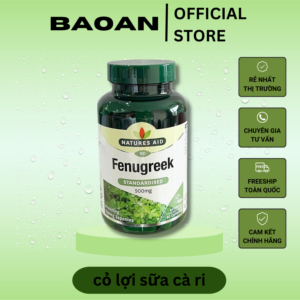 Viên lợi sữa cỏ cà ri Fenugreek 500mg Natures Aid nội địa Anh phiên bản