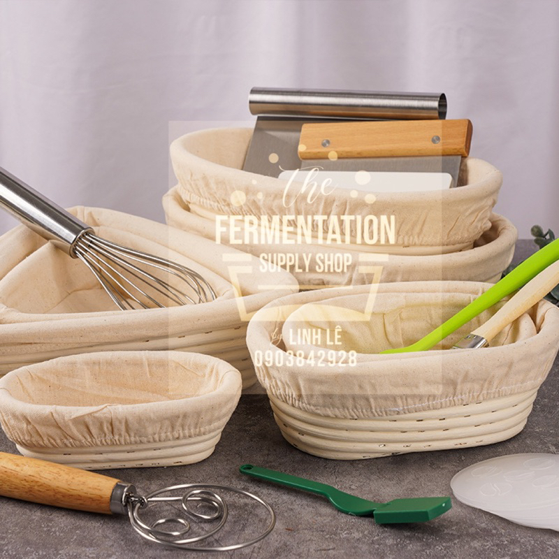 Rổ ủ bột rổ mây ủ bánh mì sourdough tặng kèm vải lót khăn phủ men tự nhiên,baguette banneton bread proofing basket