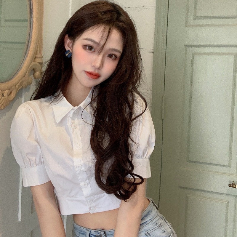 Áo sơ mi thô croptop trắng