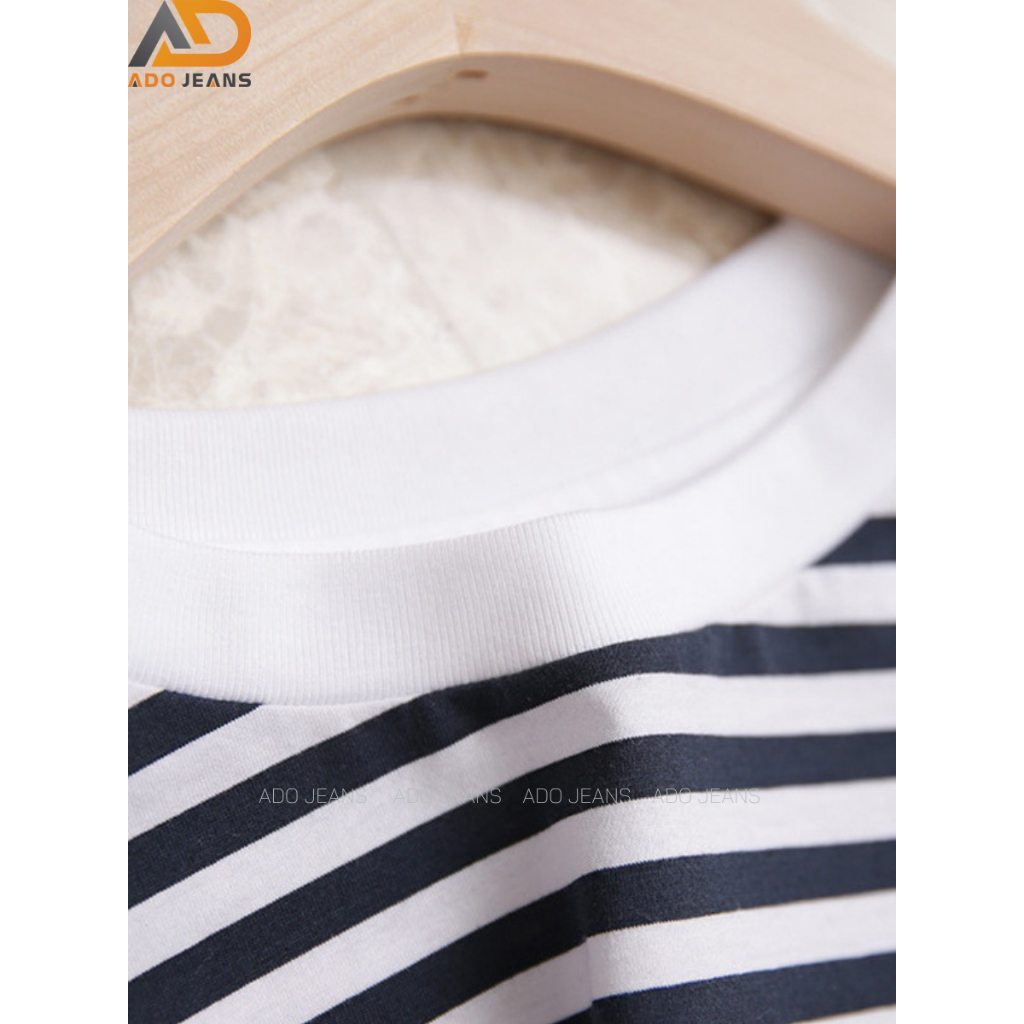 Áo thun baby tee nữ kẻ sọc đen trắng vải cotton 100% co giãn 4 chiều siêu mềm mịn ADO JEANS (Mã: 1609)