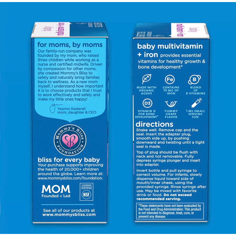 Vitamin cho bé từ 2 tháng tuổi Mommy’s Bliss Baby Multivitamin + Iron