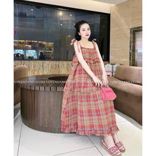 Váy 2s thắt nơ dáng babydoll họa tiết kẻ caro đỏ hot hitt 2023