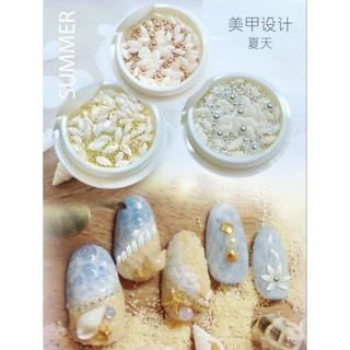 Khay phụ kiện vỏ ốc sò mix bi trang trí nail đi biển