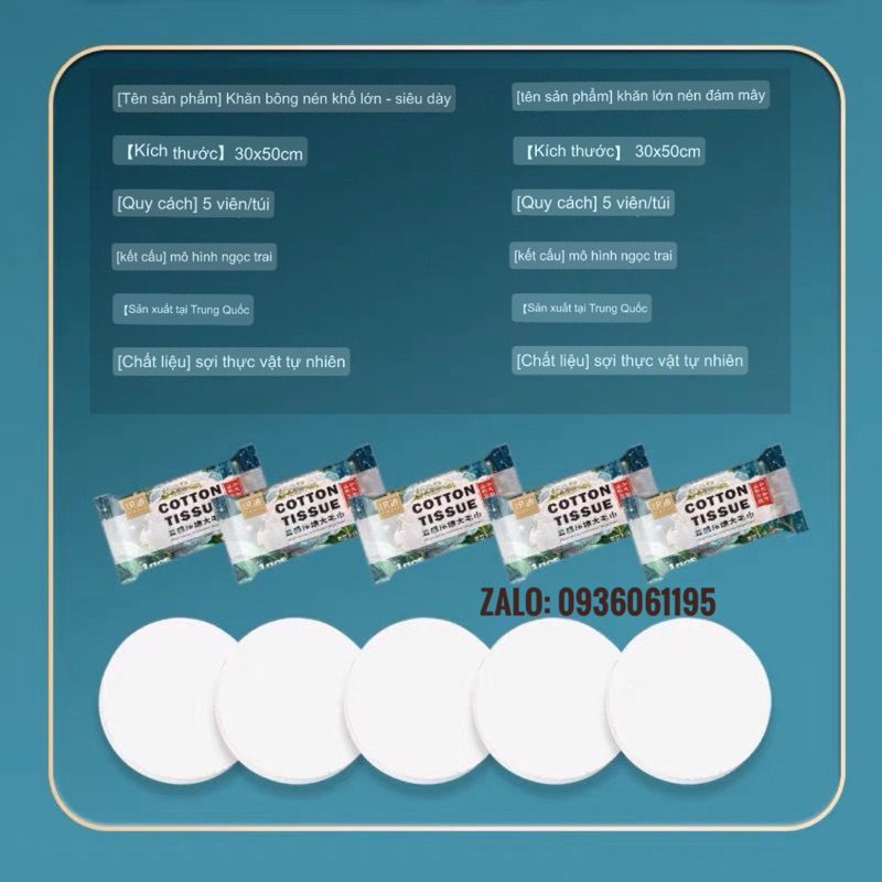 Khăn mặt nén khô đa năng 100% cotton dùng 1 lần, giấy lau mặt dạng rút Cotton Tissue, túi 5 khăn