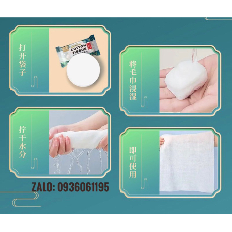 Khăn mặt nén khô đa năng 100% cotton dùng 1 lần, giấy lau mặt dạng rút Cotton Tissue, túi 5 khăn