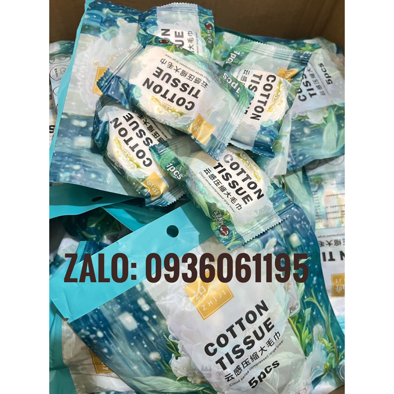 Khăn mặt nén khô đa năng 100% cotton dùng 1 lần, giấy lau mặt dạng rút Cotton Tissue, túi 5 khăn