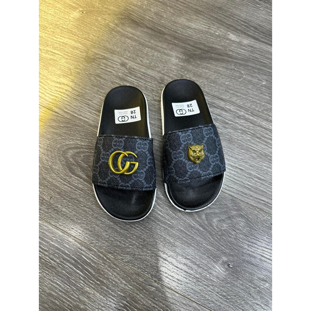 Dép cho bé GC - Dép chống trơn nhầy - Dép quai ngang Gucci đen full sz 26 - 35