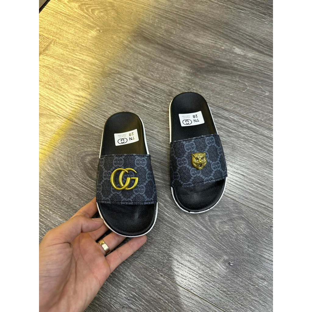 Dép cho bé GC - Dép chống trơn nhầy - Dép quai ngang Gucci đen full sz 26 - 35
