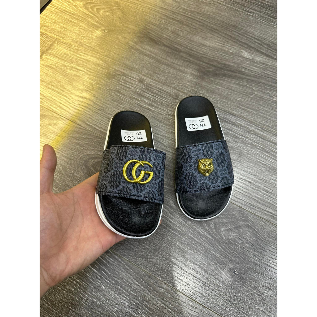 Dép cho bé GC - Dép chống trơn nhầy - Dép quai ngang Gucci đen full sz 26 - 35