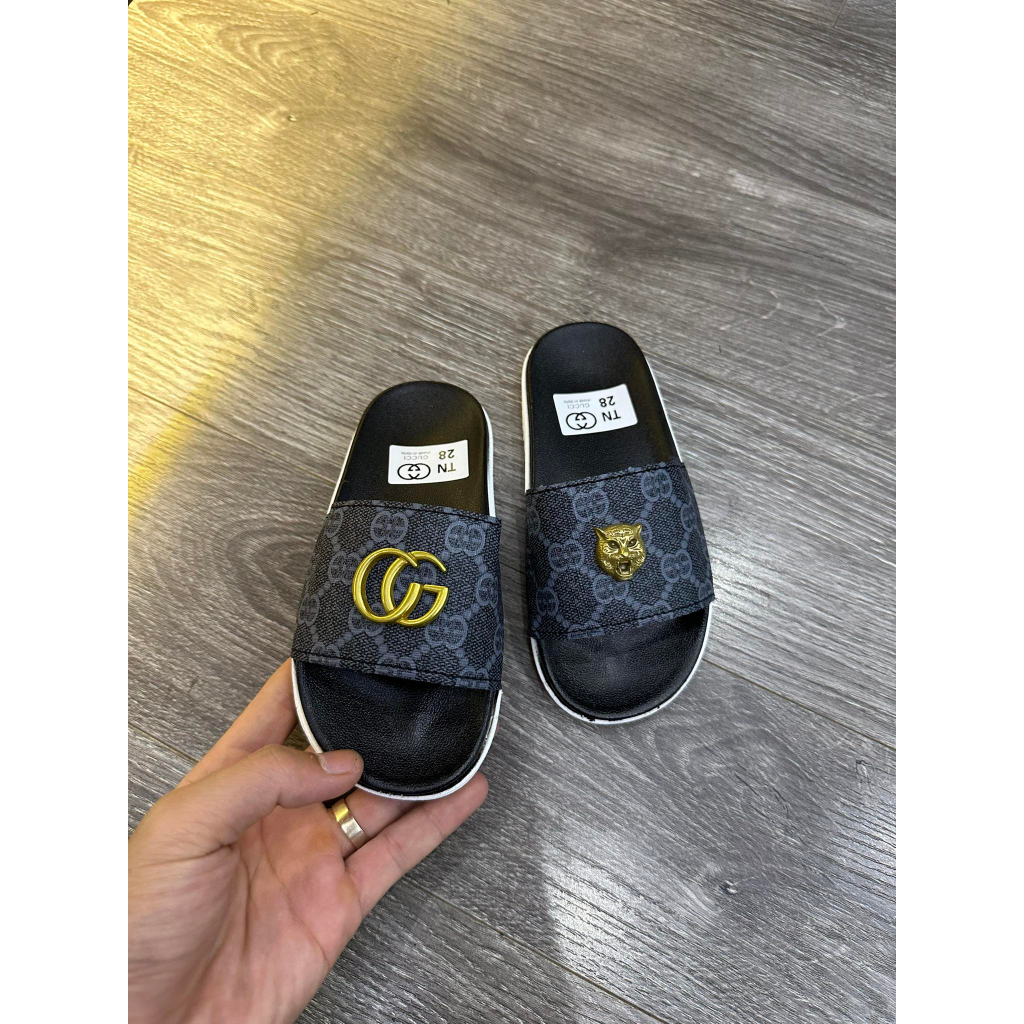 Dép cho bé GC - Dép chống trơn nhầy - Dép quai ngang Gucci đen full sz 26 - 35