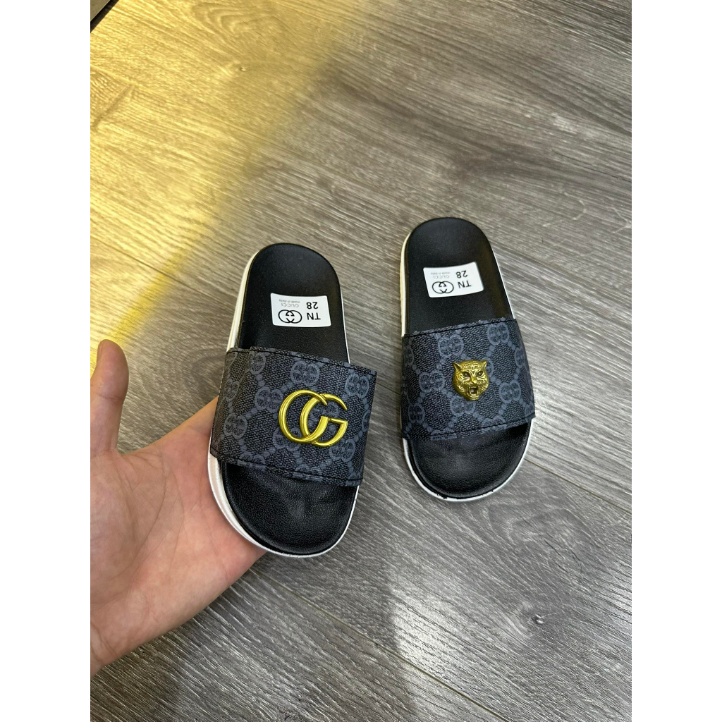 Dép cho bé GC - Dép chống trơn nhầy - Dép quai ngang Gucci đen full sz 26 - 35