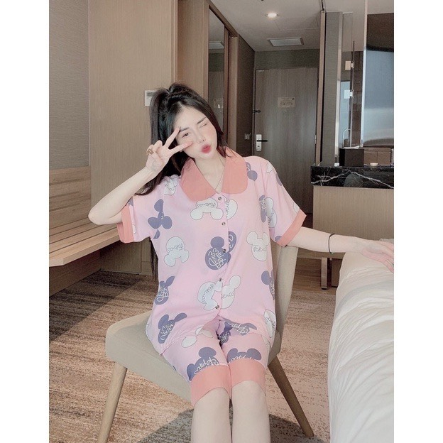Đồ bộ cho nữ, pijama mặc nhà, bồ quần áo bao gồm áo tay ngắn và quần lững, mát mẻ, thời trang mùa hè hot trend