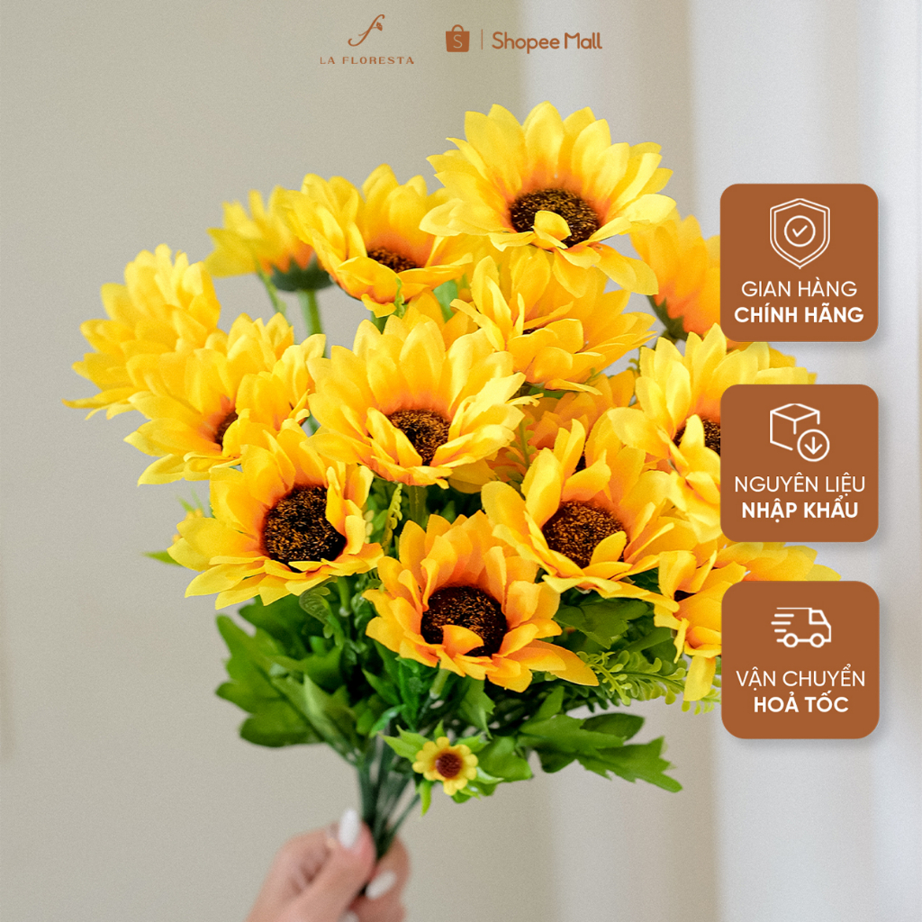 Cành Hoa Hướng Dương Giả LA FLORESTA Thân 45cm Chất Liệu Lụa Nhập Khẩu, Decor Phòng Khách, Phòng Ngủ, Sự Kiện, Đám Cưới