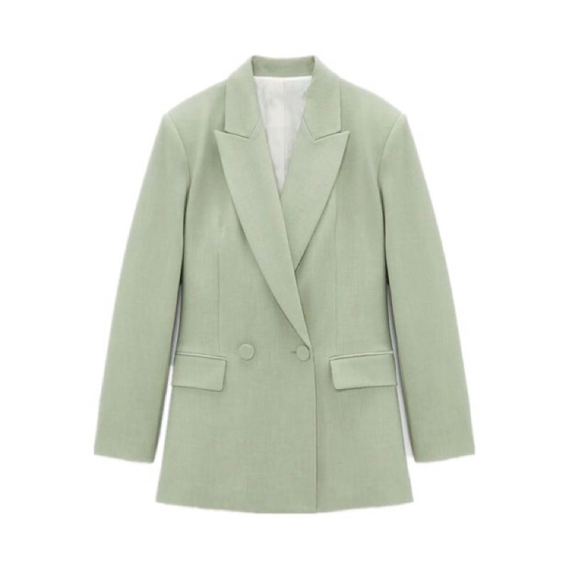 2hand Áo khoác blazer form rộng xanh bơ, có đệm vai
