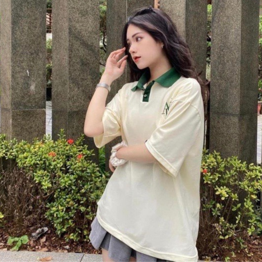 Áo Polo Thun Nam Nữ Form Rộng Unisex Oversize Locabrand Chất Cá Sấu Áo Phông Giá Rẻ 1K Màu Xanh Kem
