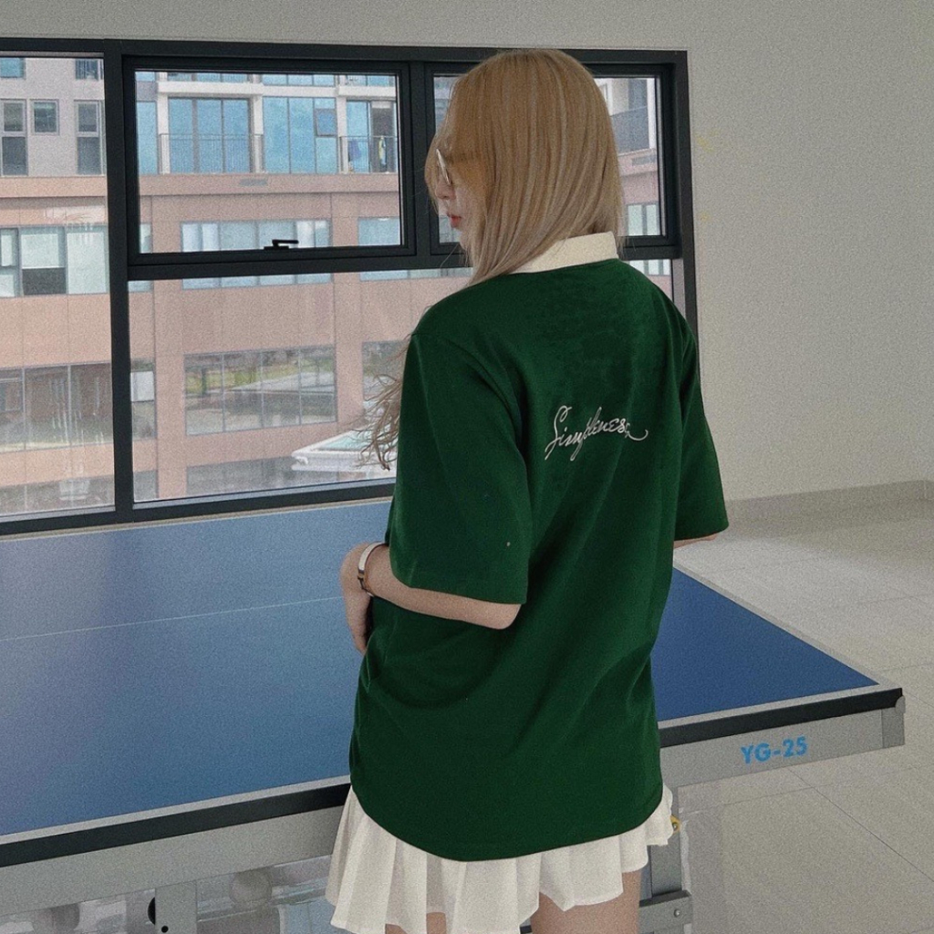 Áo Polo Thun Nam Nữ Form Rộng Unisex Oversize Locabrand Chất Cá Sấu Áo Phông Giá Rẻ 1K Màu Xanh Kem