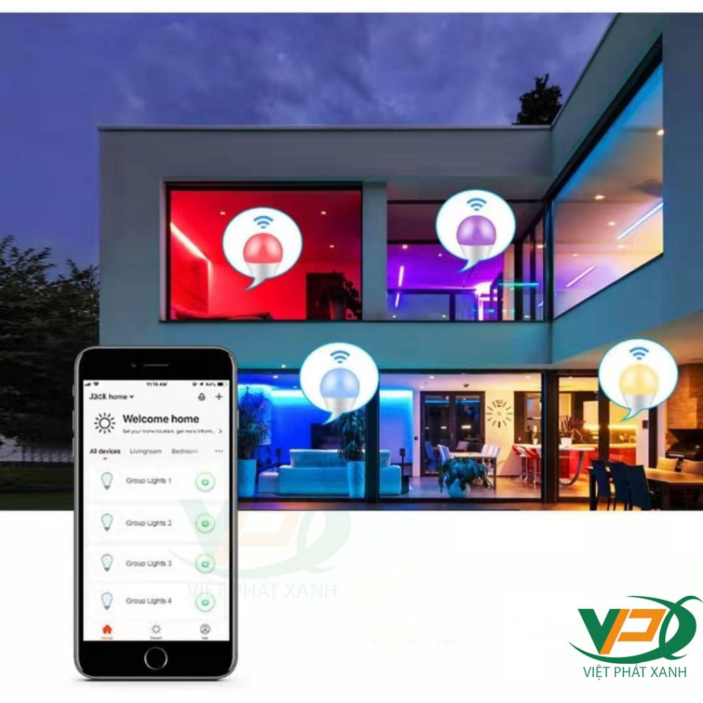 Bóng đèn thông minh wifi tuya 16 triệu màu 15w/220v