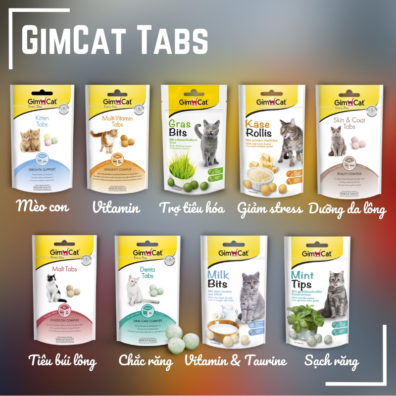 Gimcat Tabs 40gr - Viên Bánh Thưởng Bổ Sung Vitamin Khoáng Chất, Hỗ Trợ Tiêu Búi Lông Cho Mèo