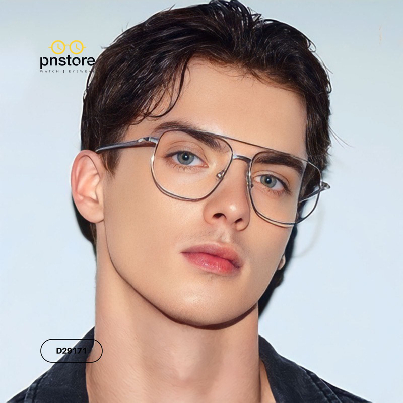 Gọng kính vuông kim loại D29171 nam nữ PNSTORE tròng kính chống ánh sáng xanh