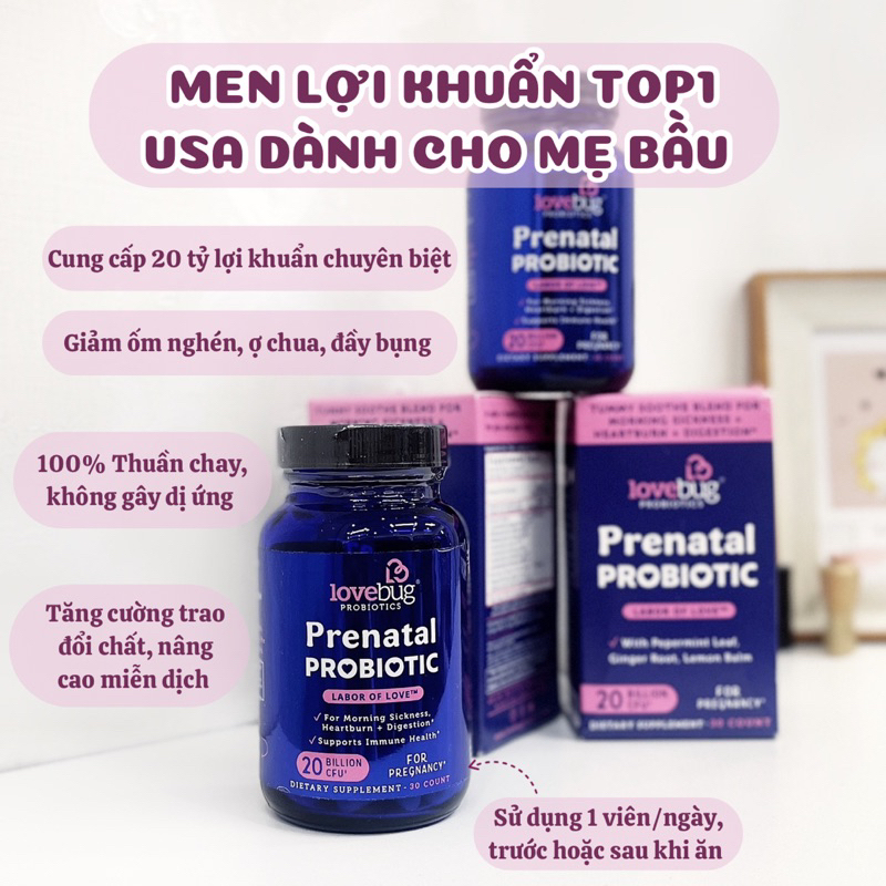 Men Lợi Khuẩn Lovebug Prenatal Bà Bầu Hàng Air Mỹ, Chính Hãng/1 hộp 30 viên