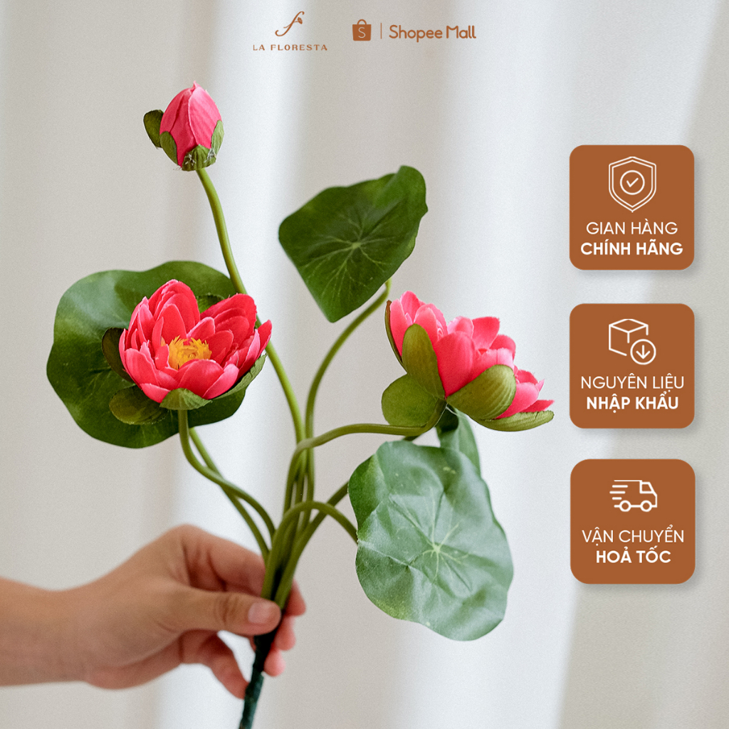 Cụm Sen Giả LA FLORESTA Chất Liệu Silicon Cao Cấp, Phối Màu Tinh Tế, Phù Hợp Để Trang Trí Ban Công, Ngoại Cảnh