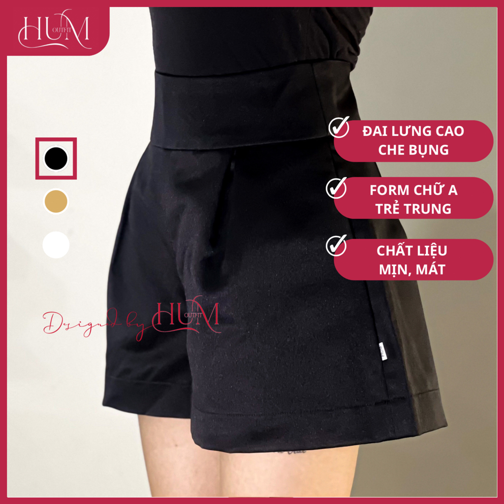 Quần Short Anna Đai Lưng Cao, Ôm Eo, Phồng Nhẹ, Chất Liệu Nhẵn Mịn, Dày Dặn, Đứng Form Ba Màu Trắng, Đen, Nâu Q01