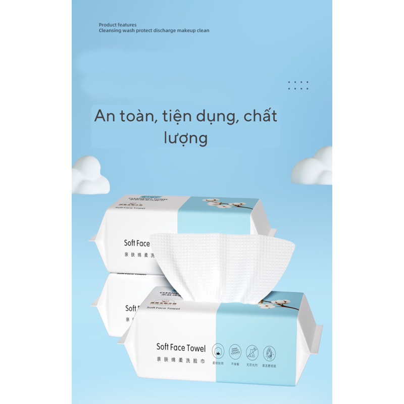 Khăn lau mặt dùng 1 lần dạng vuông cotton tiết kiệm