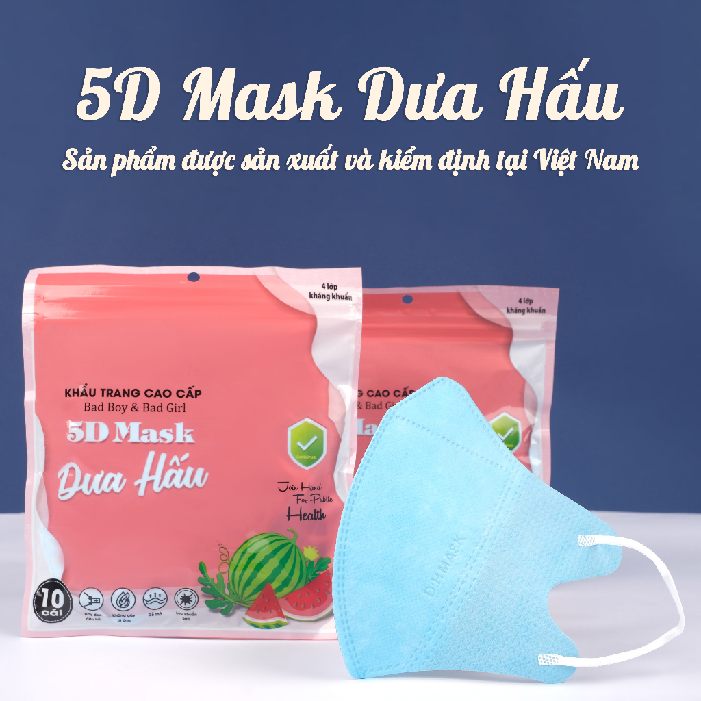 Khẩu Trang 5D Dưa Hấu 3 Lớp Kháng Khuẩn, Khẩu Trang Dưa Hấu Chống Tia UV