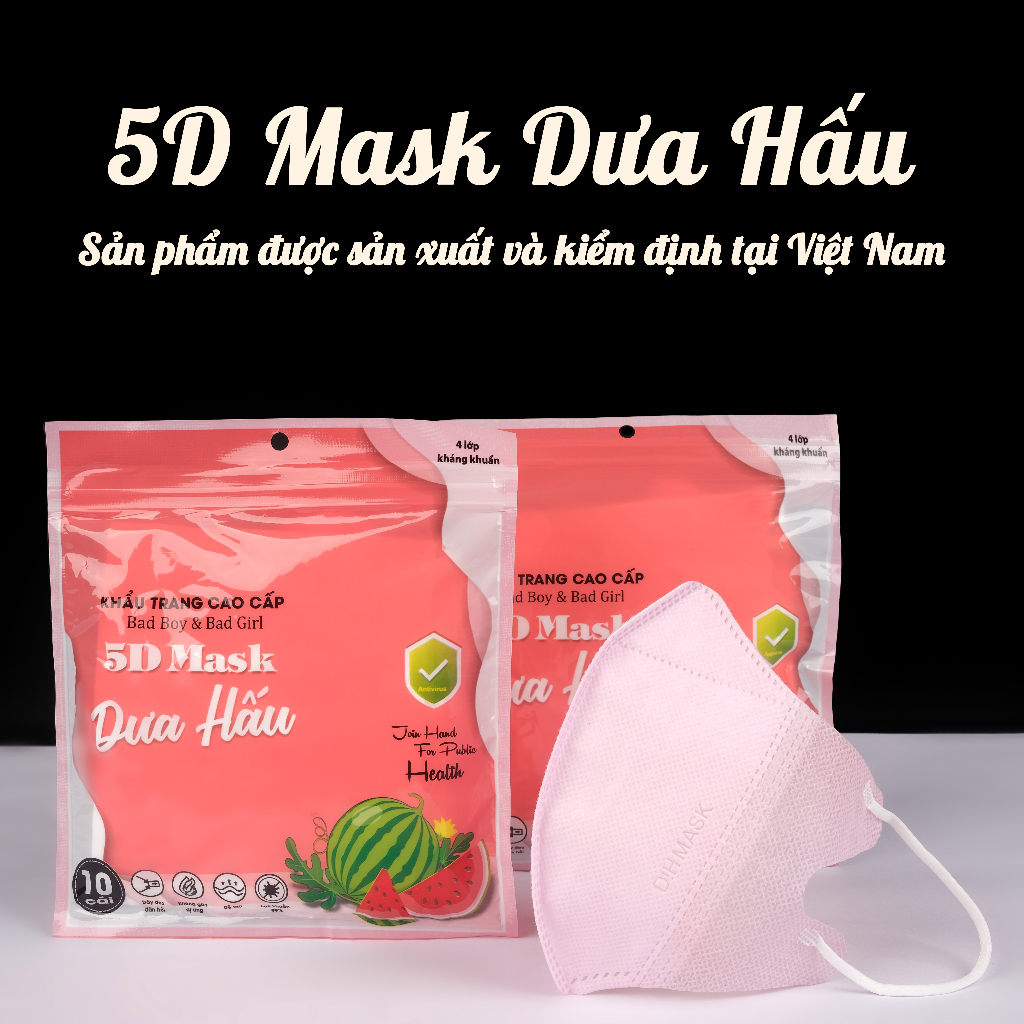 Khẩu Trang 5D Dưa Hấu 3 Lớp Kháng Khuẩn, Khẩu Trang Dưa Hấu Chống Tia UV