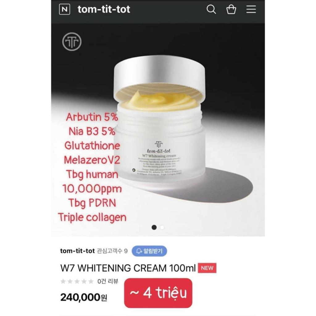 Kem dưỡng Tom Tit Tot Arbutin 5% Mela Zero Triple Action Cream