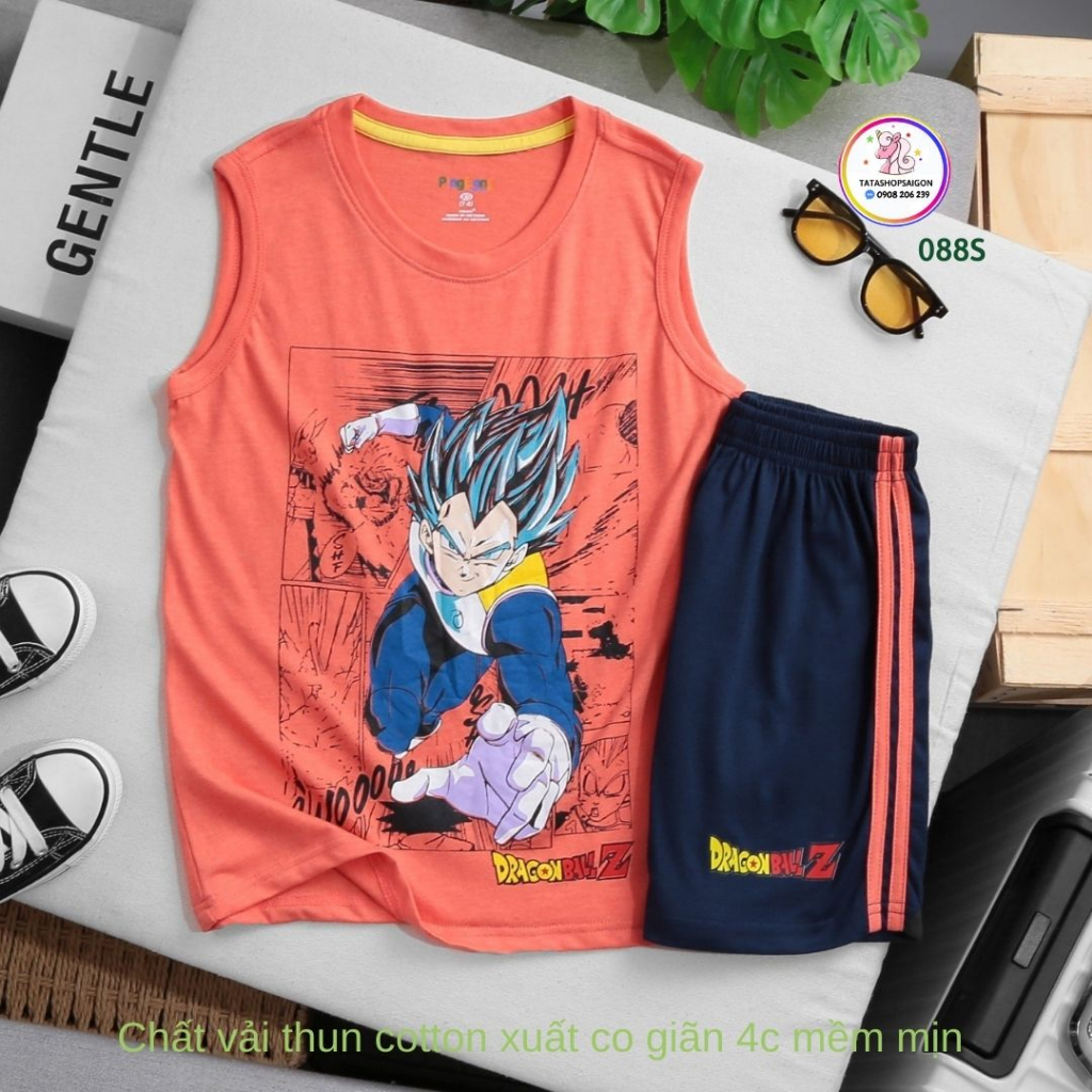 19 đến 50kg - Đồ bộ ba lỗ cho bé trai size đại - Bộ đùi sát nách bé trai thun cotton xuất mềm mát VNXK 088