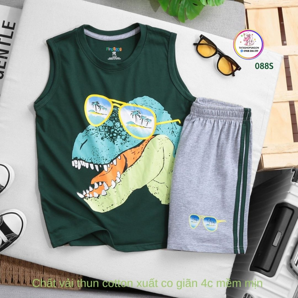 19 đến 50kg - Đồ bộ ba lỗ cho bé trai size đại - Bộ đùi sát nách bé trai thun cotton xuất mềm mát VNXK 088