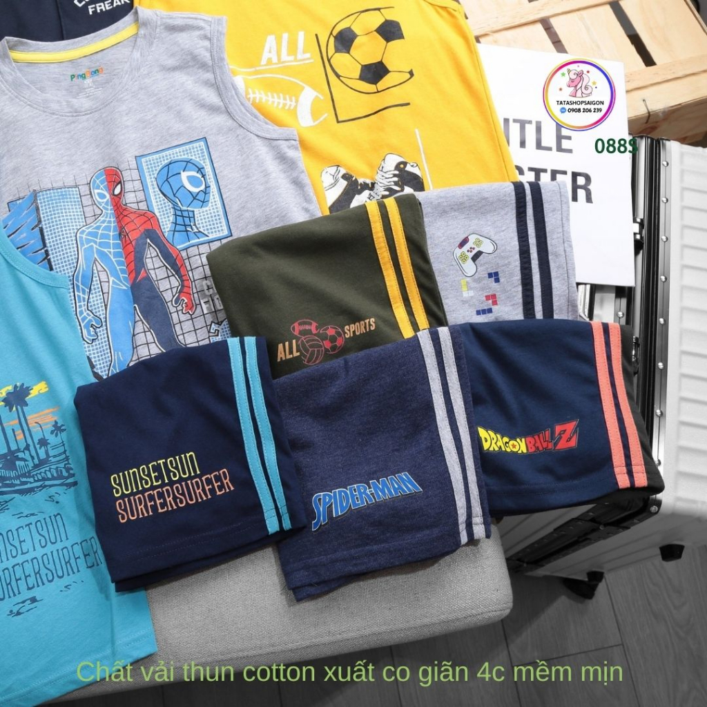 19 đến 50kg - Đồ bộ ba lỗ cho bé trai size đại - Bộ đùi sát nách bé trai thun cotton xuất mềm mát VNXK 088