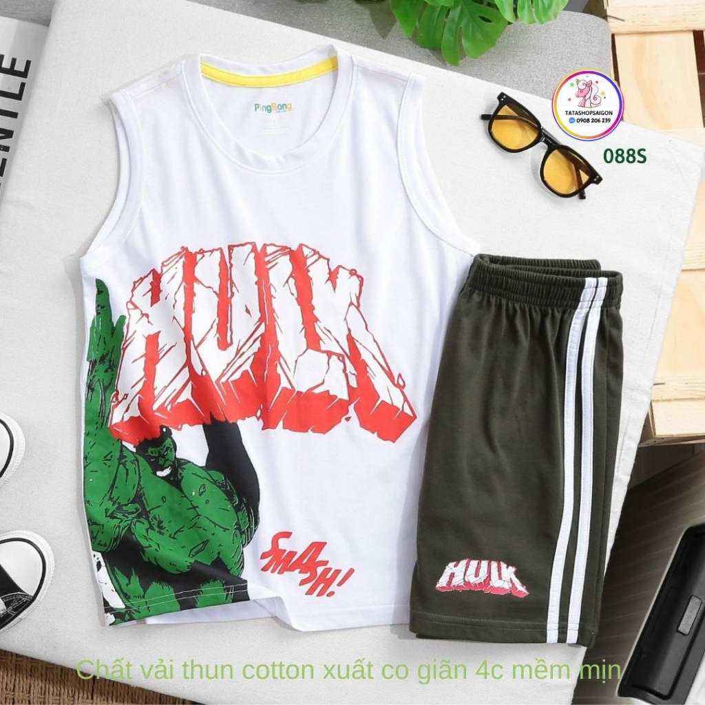 19 đến 50kg - Đồ bộ ba lỗ cho bé trai size đại - Bộ đùi sát nách bé trai thun cotton xuất mềm mát VNXK 088