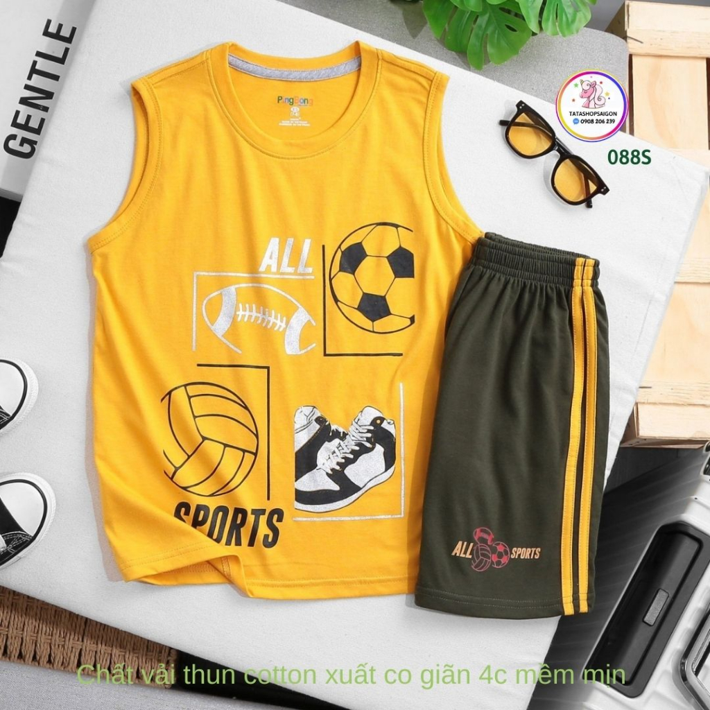 19 đến 50kg - Đồ bộ ba lỗ cho bé trai size đại - Bộ đùi sát nách bé trai thun cotton xuất mềm mát VNXK 088